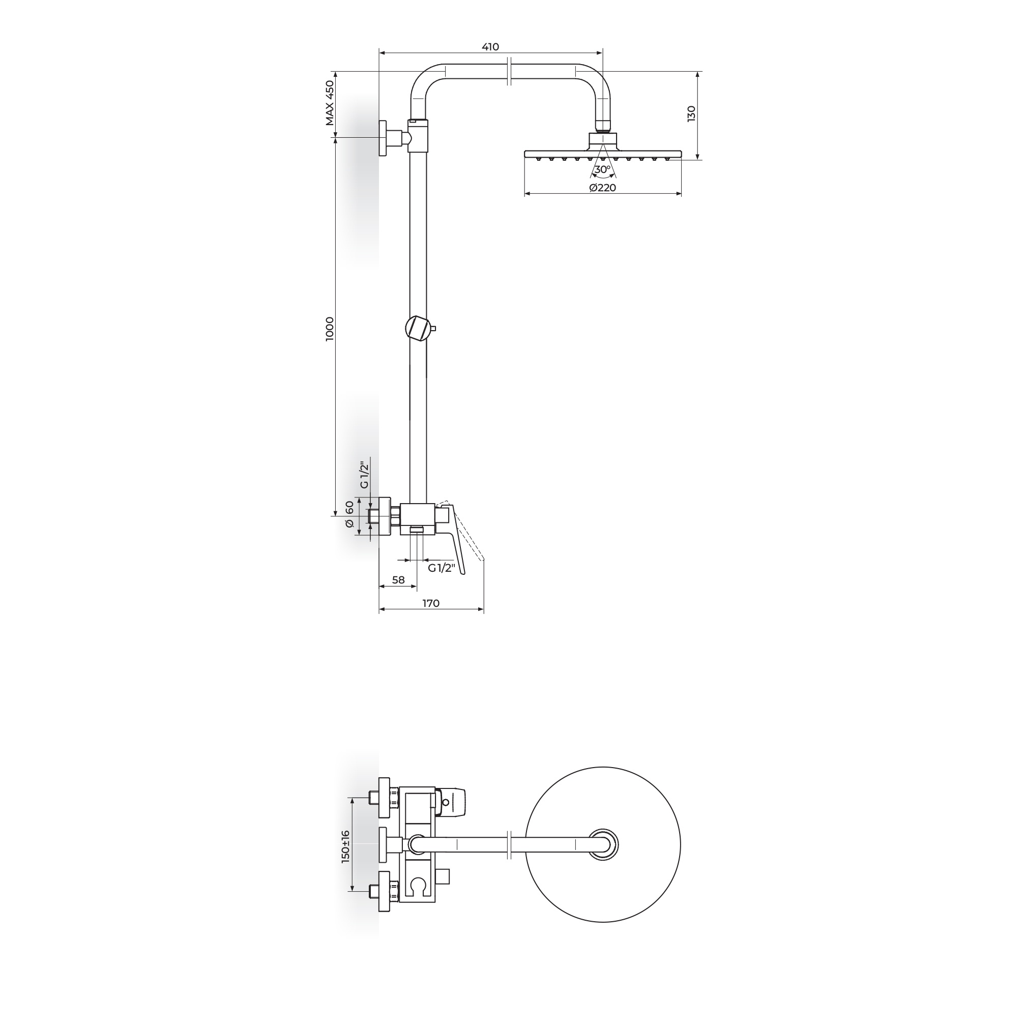 Stolz - Baterije za tuš kadu sa usponskim tušem D.220mm